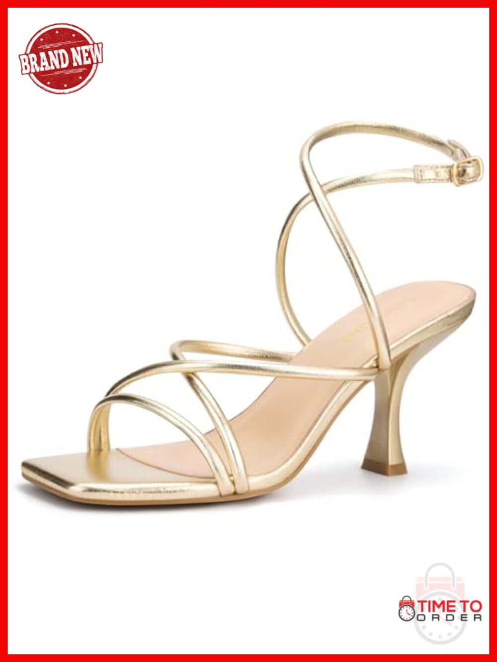 Kitten Heel Lace Up Square Toe Heeled Sandals Adjustable Buckle